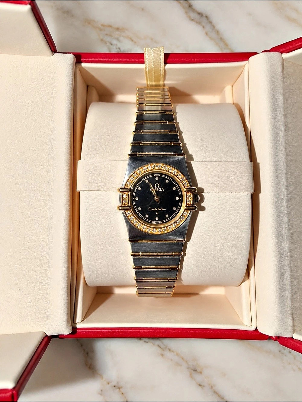 Omega Two-Tone Ladies Diamond
Bezel Watch with Black Dial